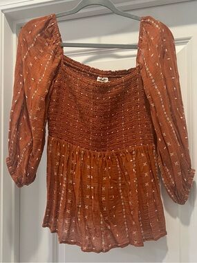 Good Hart Women's Medium Rust Smocked Peasant Top Aztec Western Country